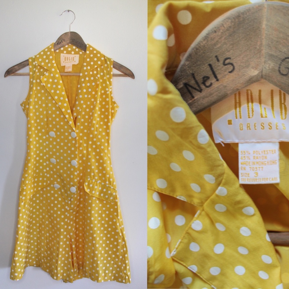 Vintage Pinup Yellow Polka Dot Shorts Romper 3 Junior
